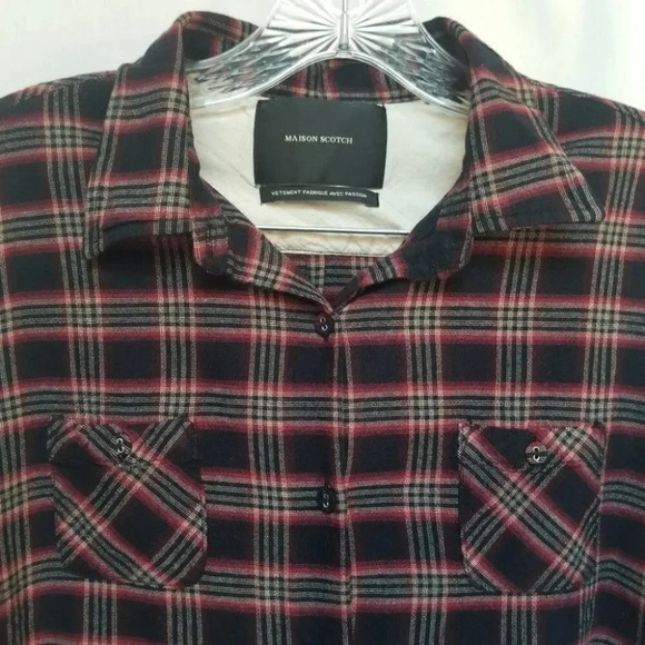 Maison Scotch Plaid Button Up  Long Sleeve Lace Pocket Patch - Picture 9 of 11